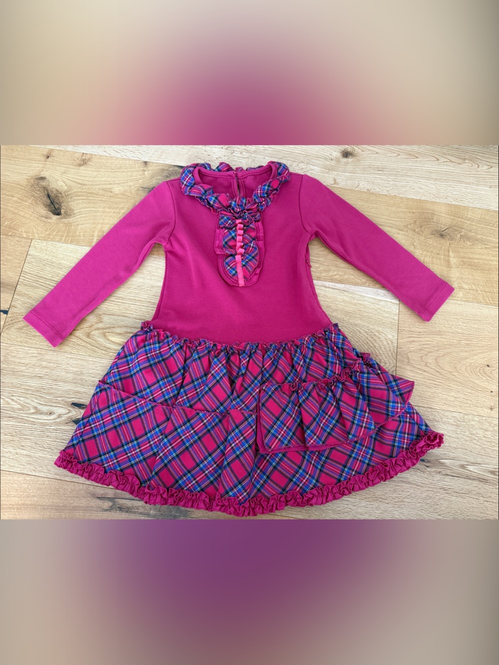 Girls Fuchsia Plaid Ruffle Dress